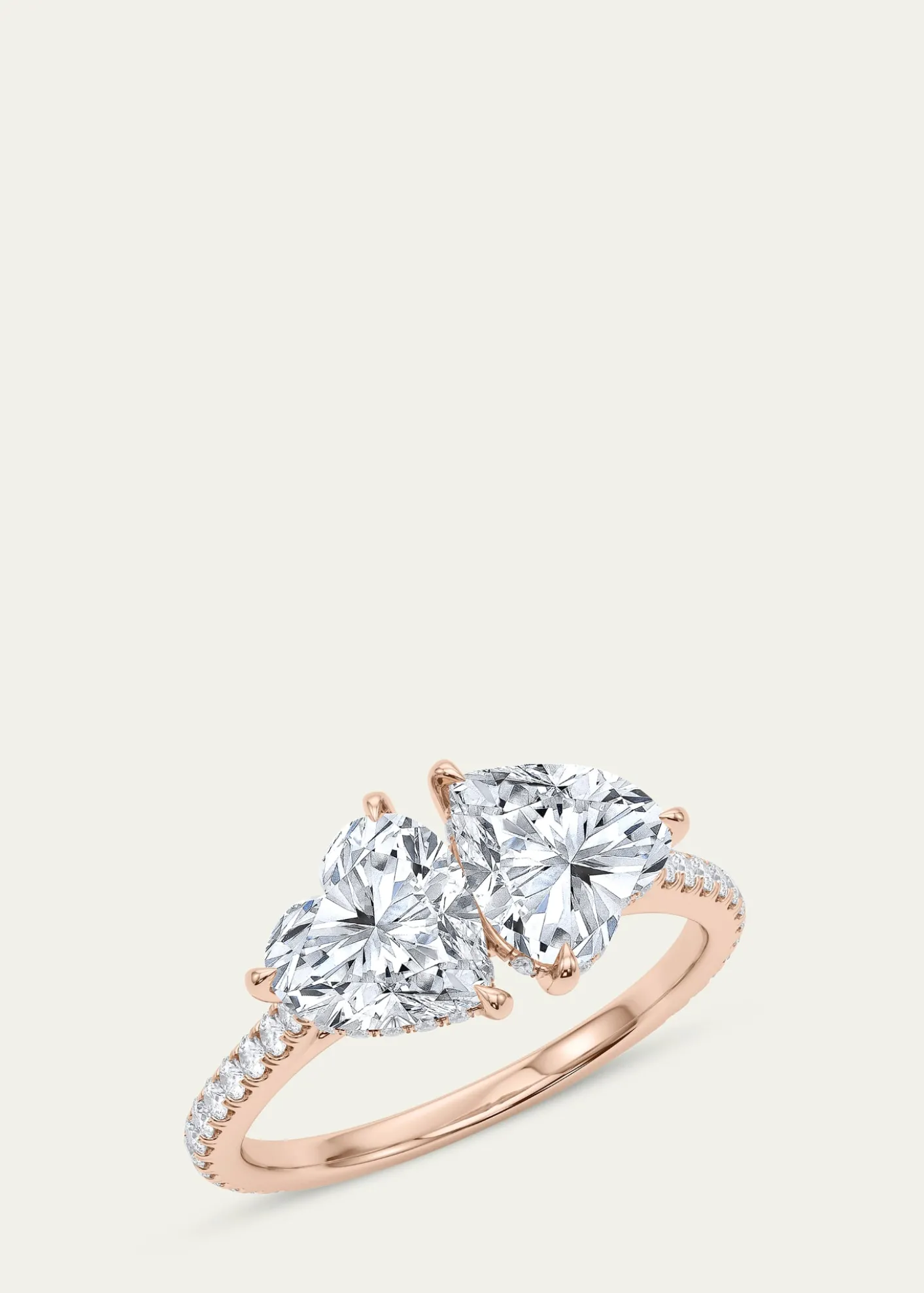 HauteCarat18K Heart Lab Grown Diamond West Pave Twin Ring