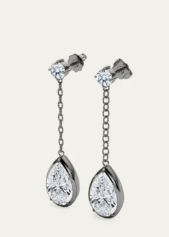 HauteCarat18K Link Chain Pear Lab Grown Diamond Drop Earrings