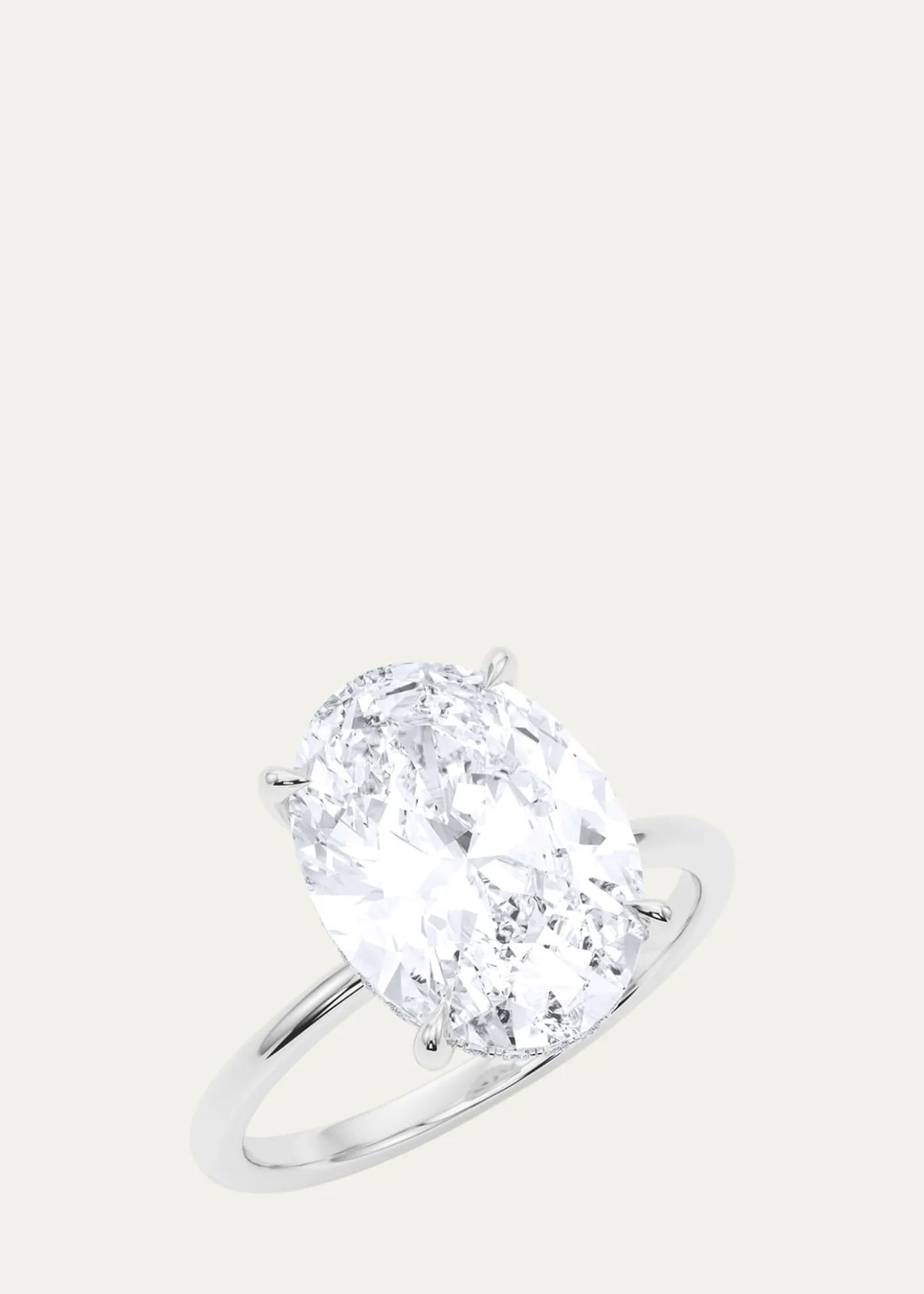 HauteCarat18K Oval Cut Hidden Halo Platinum Lab Grown Diamond Ring, 3.0tcw