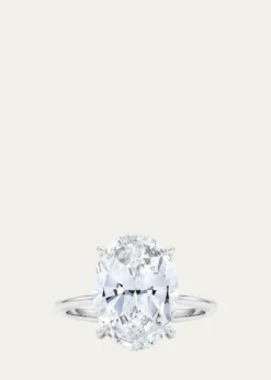 HauteCarat18K Oval Cut Hidden Halo Platinum Lab Grown Diamond Ring, 3.0tcw
