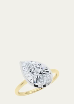 HauteCaratTwo Tone 18K Tilted Pear Lab Grown Diamond Ring, 2.0tcw