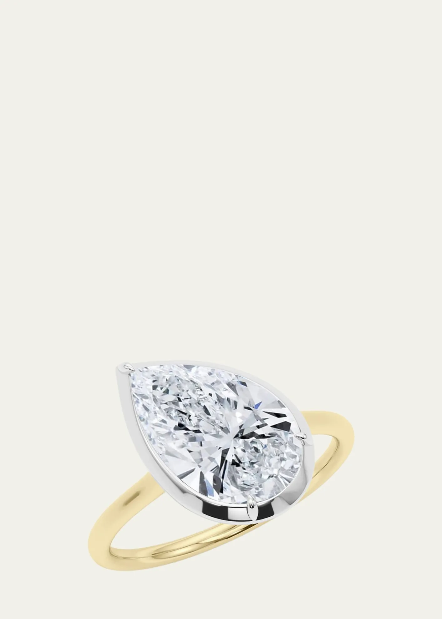 HauteCaratTwo Tone 18K Tilted Pear Lab Grown Diamond Ring, 2.0tcw