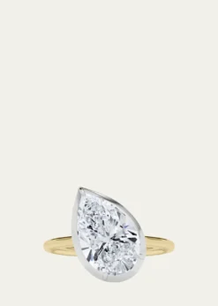HauteCaratTwo Tone 18K Tilted Pear Lab Grown Diamond Ring, 2.0tcw