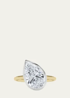 HauteCaratTwo Tone 18K Tilted Pear Lab Grown Diamond Ring, 3.0tcw