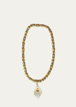 Haute Victoire18K Rock Crystal Shell and Citrine Braided Necklace
