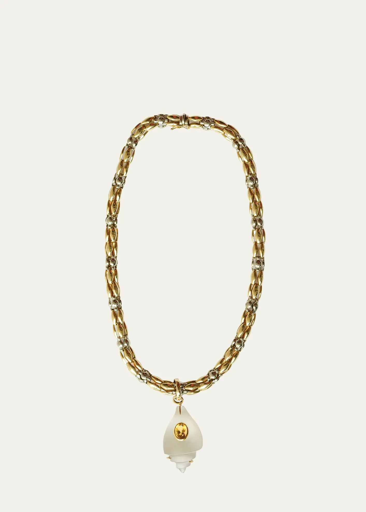 Haute Victoire18K Rock Crystal Shell and Citrine Braided Necklace