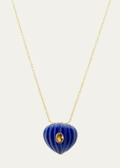 Haute VictoireLapis Lazuli and Citrine Carved Heart Necklace, 15"L
