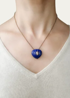 Haute VictoireLapis Lazuli and Citrine Carved Heart Necklace, 15"L