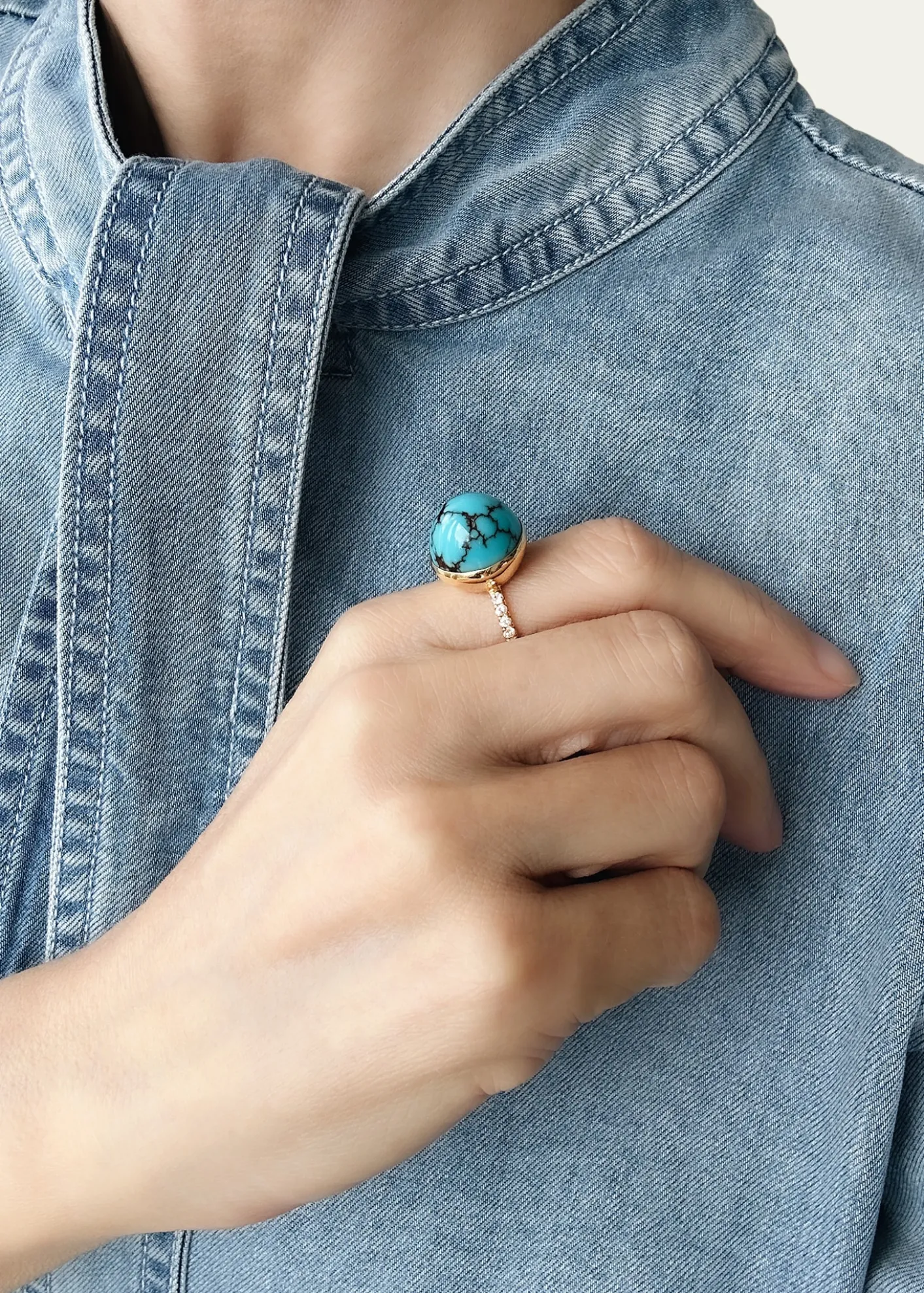 Haute VictoireOne Of A Kind Turquoise Dome and Diamond Ring, Size 7