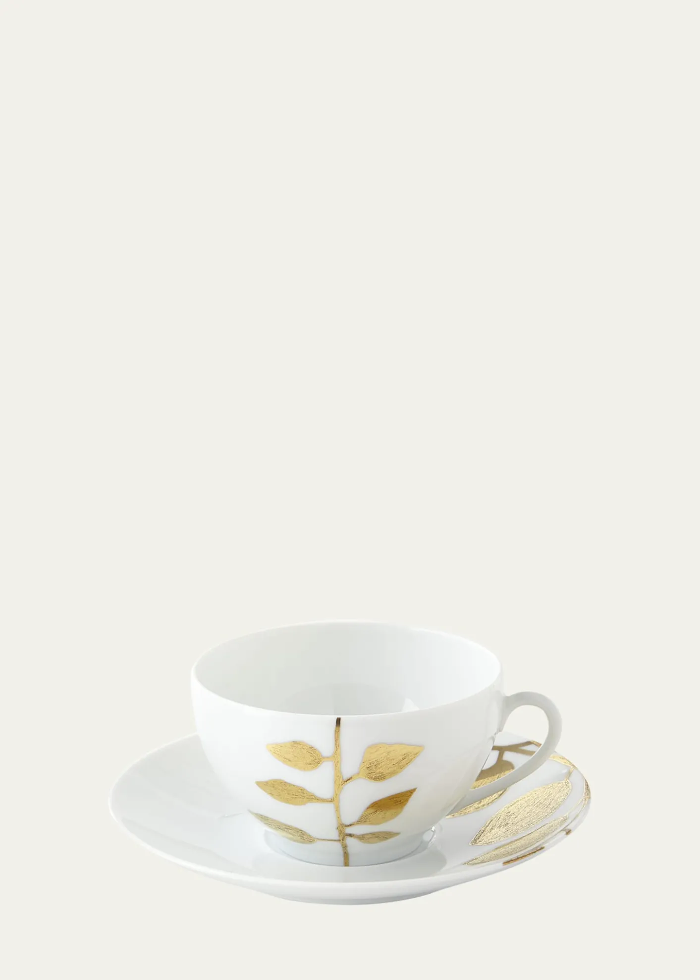 Haviland & ParlonDaphne White Gold-Leaf Breakfast Cup & Saucer