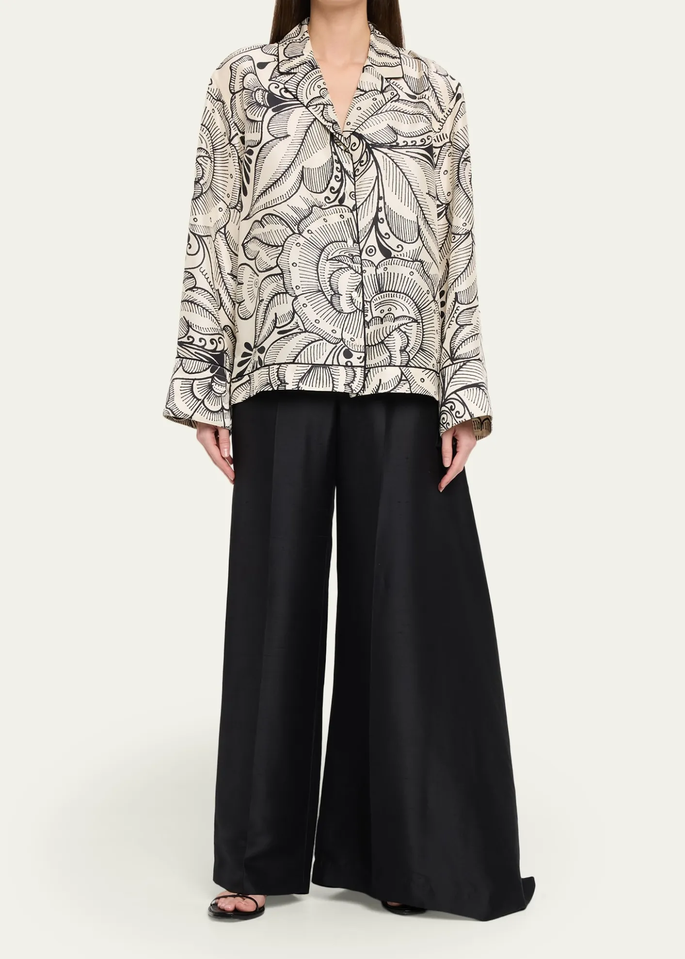 HeirlomeRickie Shantung Silk Asymmetric Wide-Leg Trousers