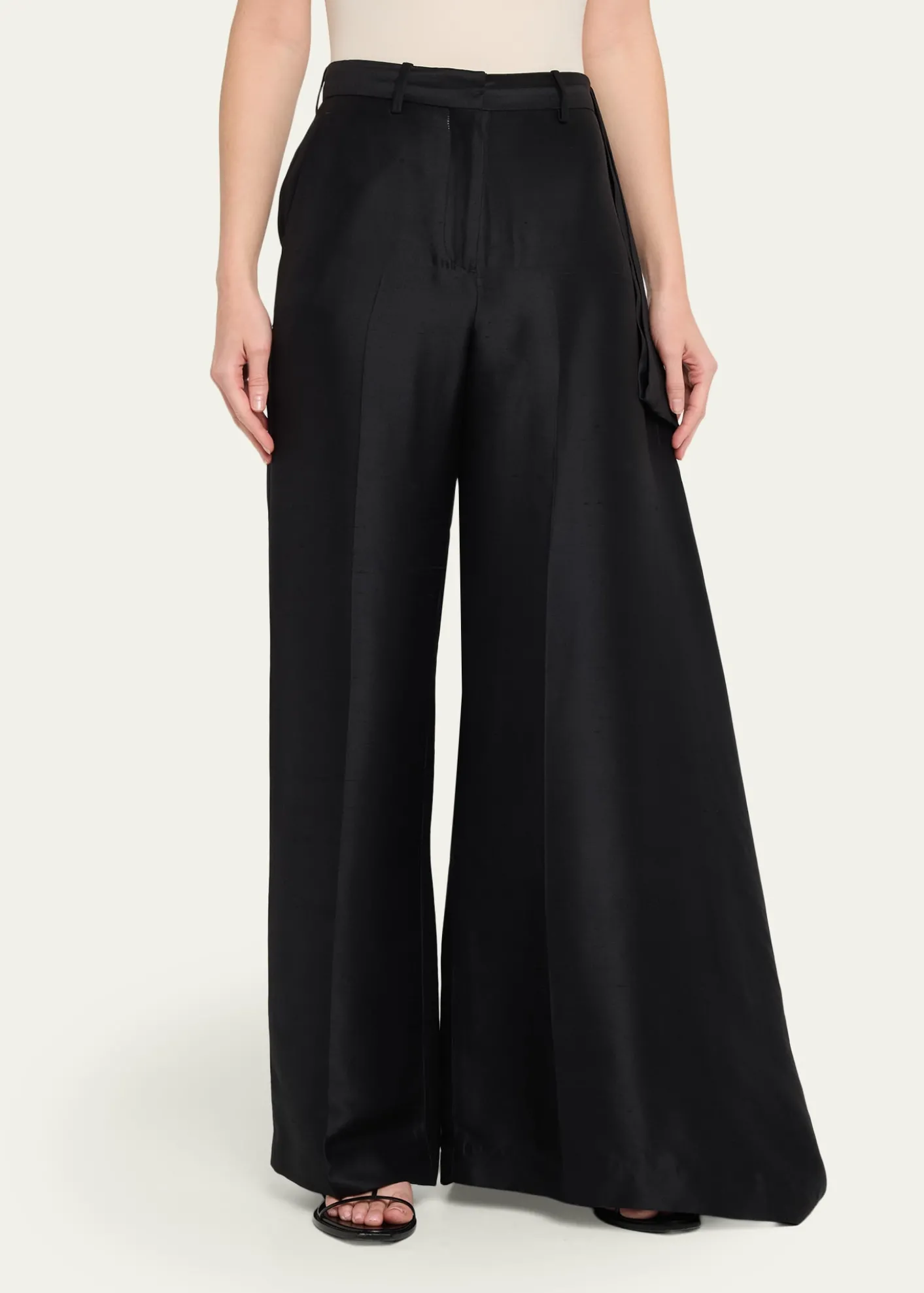 HeirlomeRickie Shantung Silk Asymmetric Wide-Leg Trousers