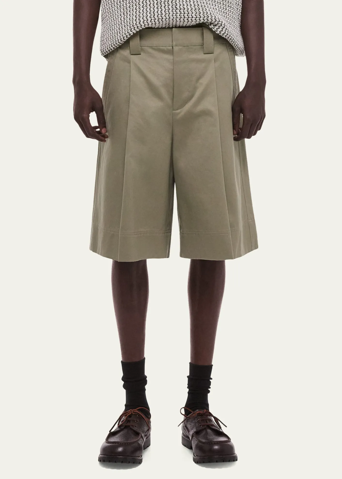 Helmut LangMen's Cotton Pleated Oversized-Fit Bermuda Shorts