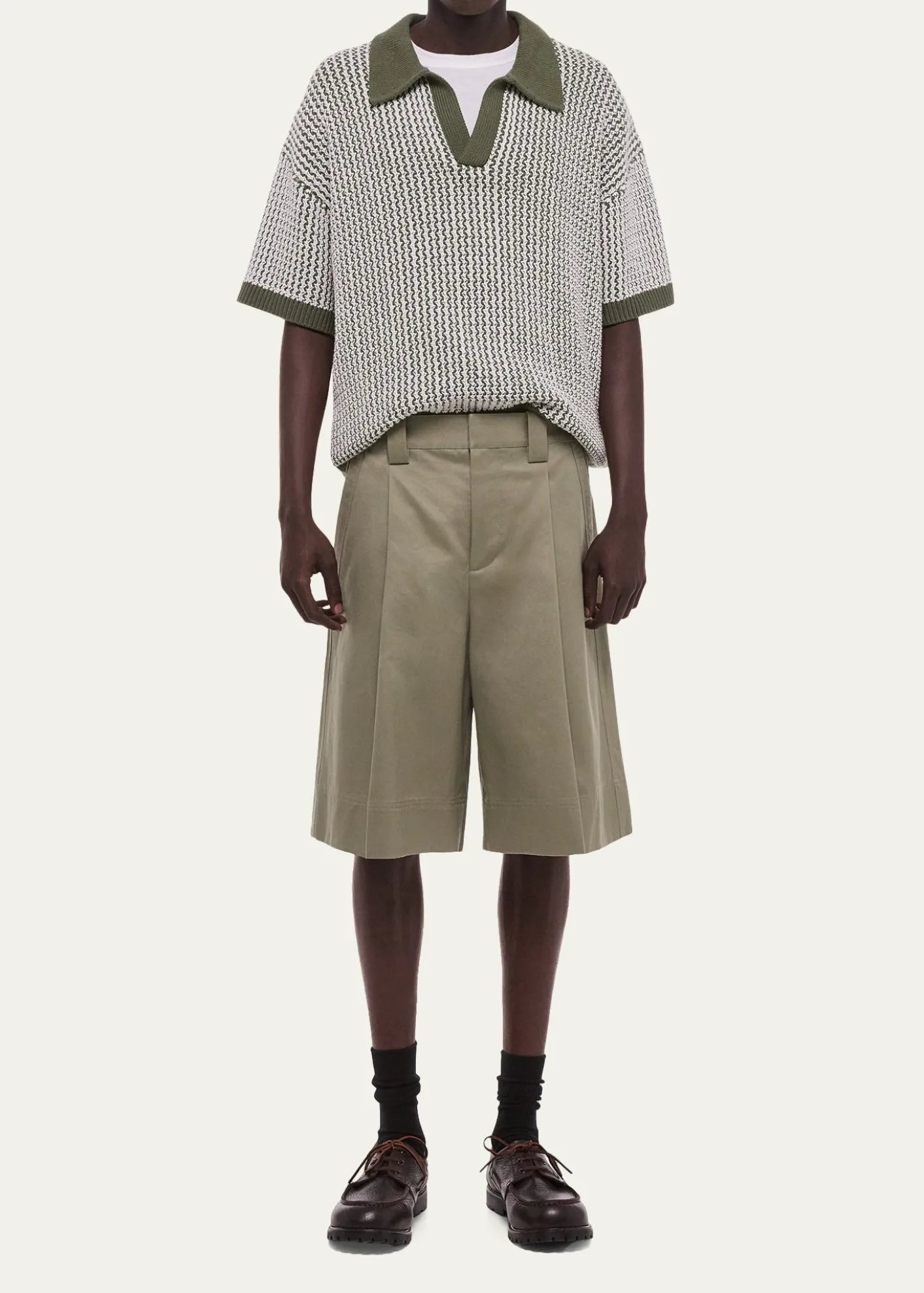 Helmut LangMen's Cotton Pleated Oversized-Fit Bermuda Shorts