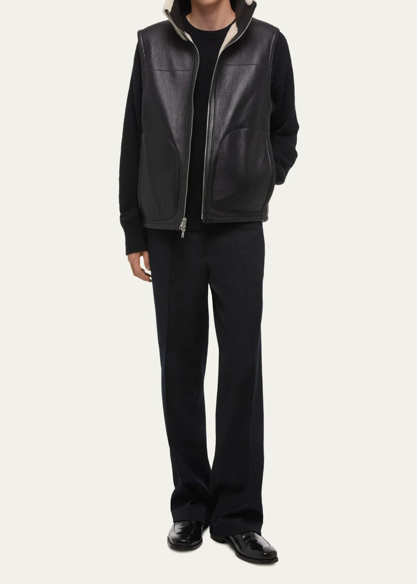 Helmut LangMen's Reversible Shearling Funnel Neck Full-Zip Vest