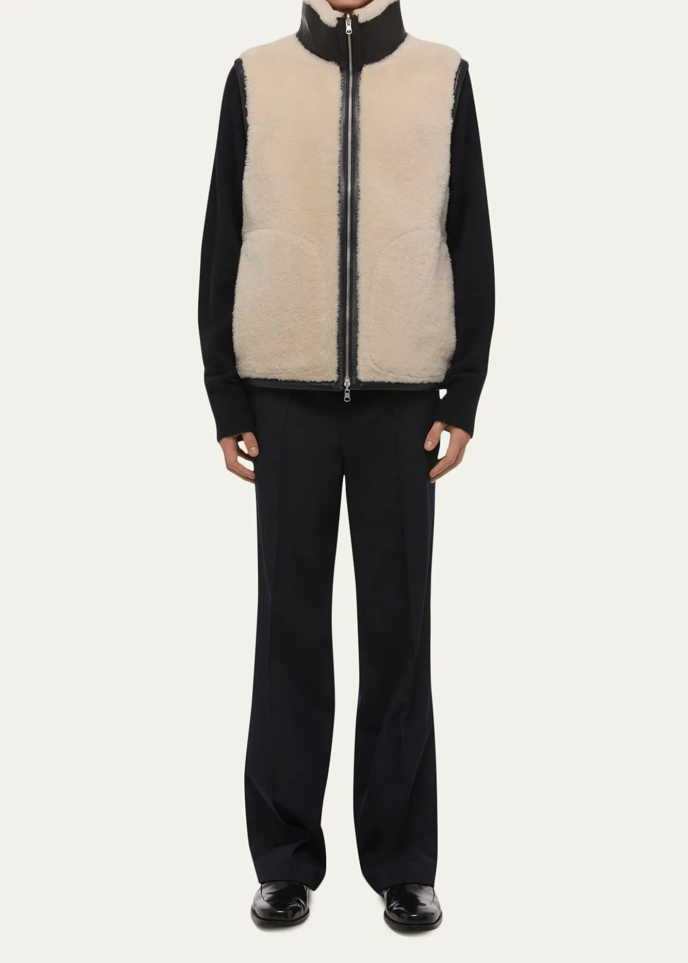 Helmut LangMen's Reversible Shearling Funnel Neck Full-Zip Vest
