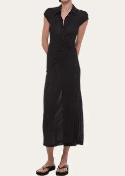 Helmut LangShort-Sleeve Twist Jersey Midi Dress