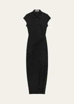 Helmut LangShort-Sleeve Twist Jersey Midi Dress