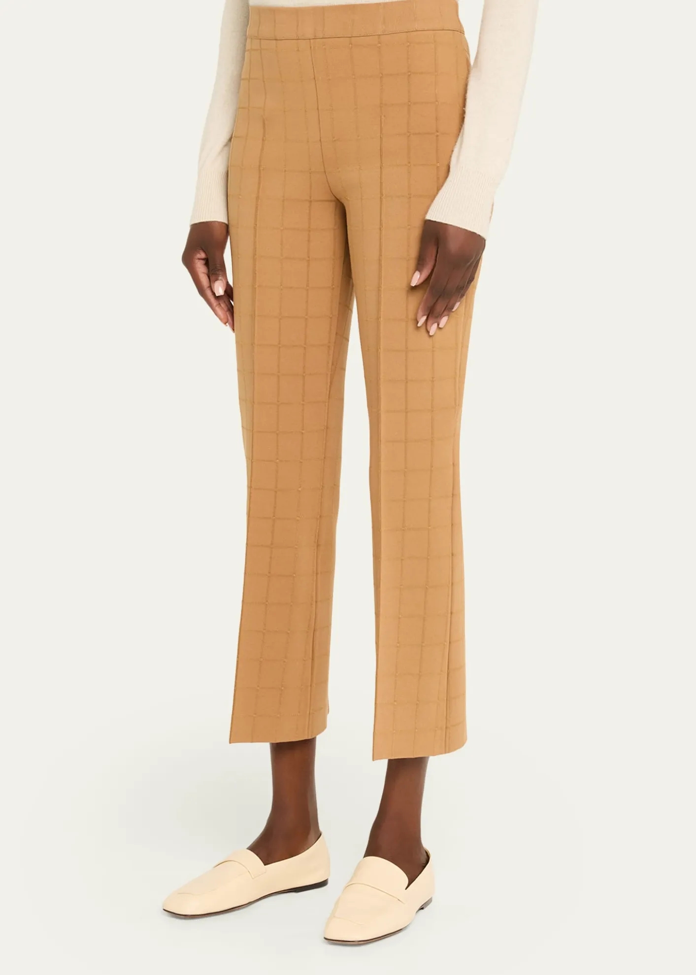 HIGH SPORTMetallic Windowpane Matte Jacquard Slim-Leg Crop Pants