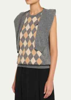 HODAKOVAArgyle Knitted Draped-Sleeve Sweater Vest