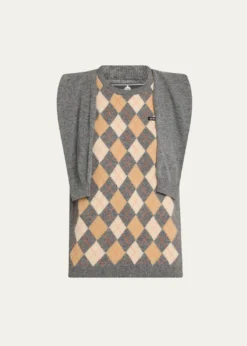 HODAKOVAArgyle Knitted Draped-Sleeve Sweater Vest