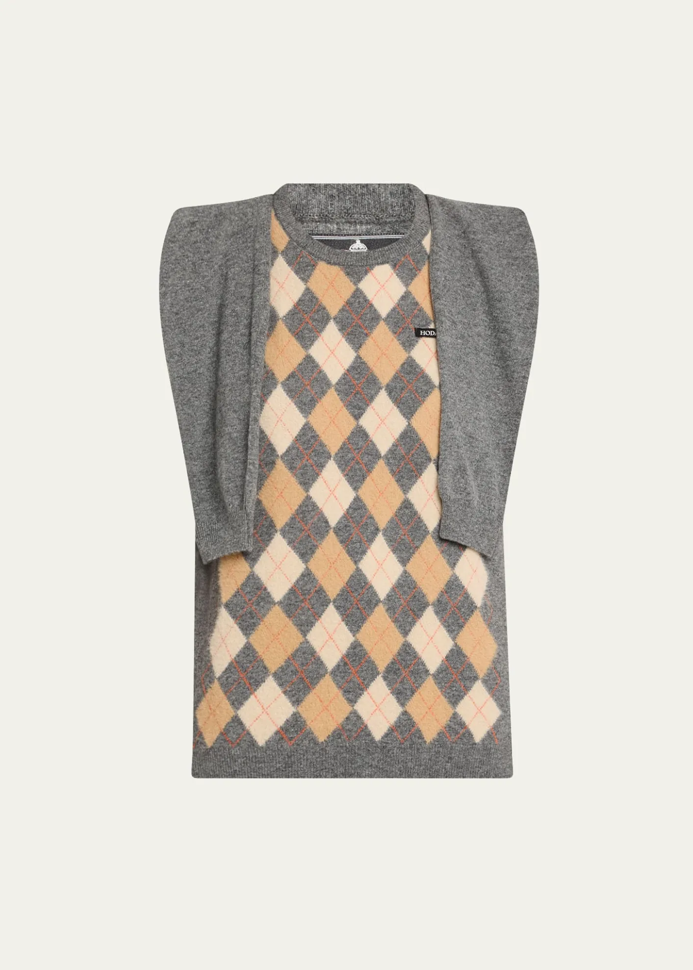 HODAKOVAArgyle Knitted Draped-Sleeve Sweater Vest
