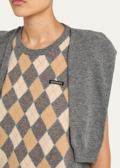 HODAKOVAArgyle Knitted Draped-Sleeve Sweater Vest