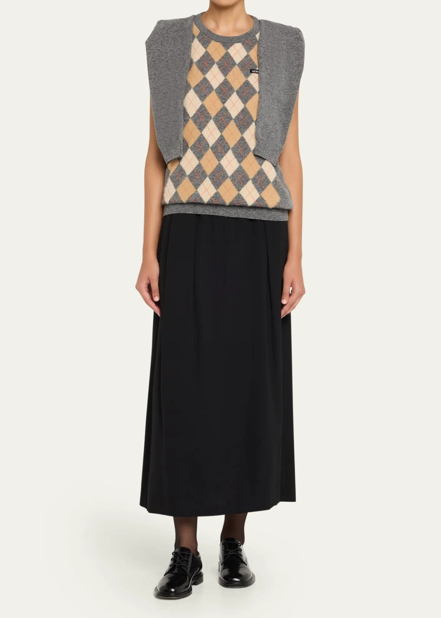 HODAKOVAArgyle Knitted Draped-Sleeve Sweater Vest