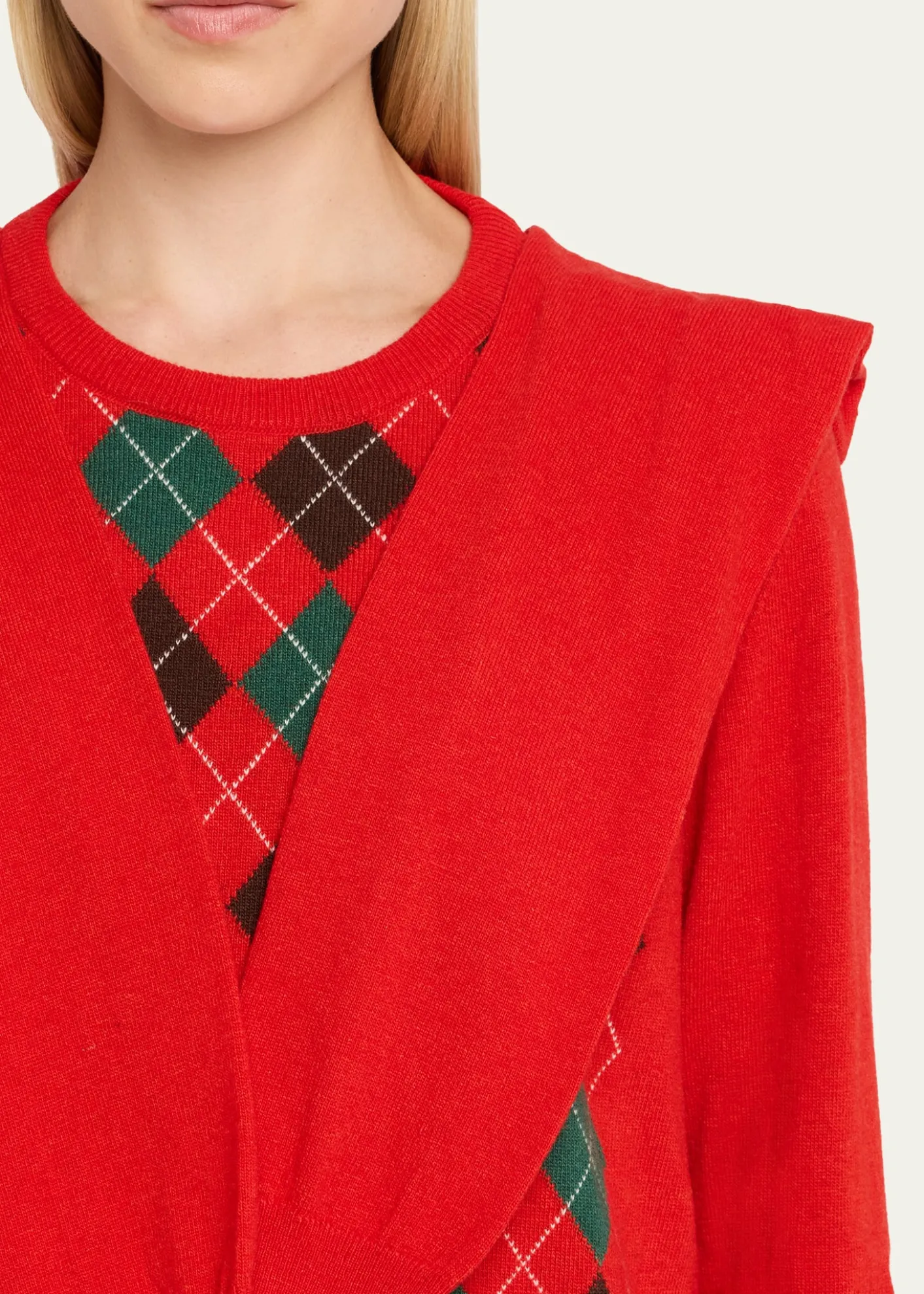 HODAKOVADouble-Sleeve Argyle Crewneck Sweater