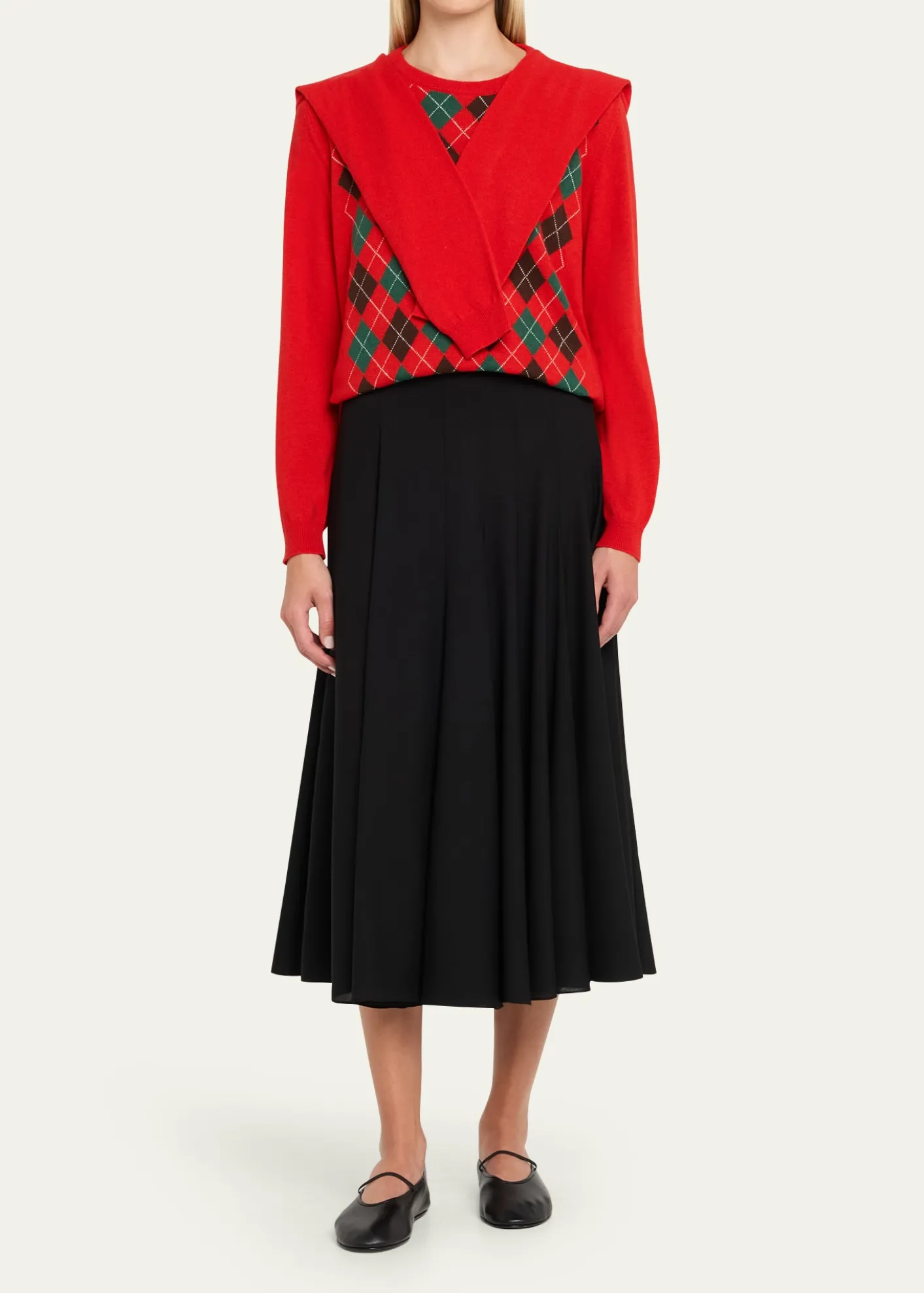 HODAKOVADouble-Sleeve Argyle Crewneck Sweater