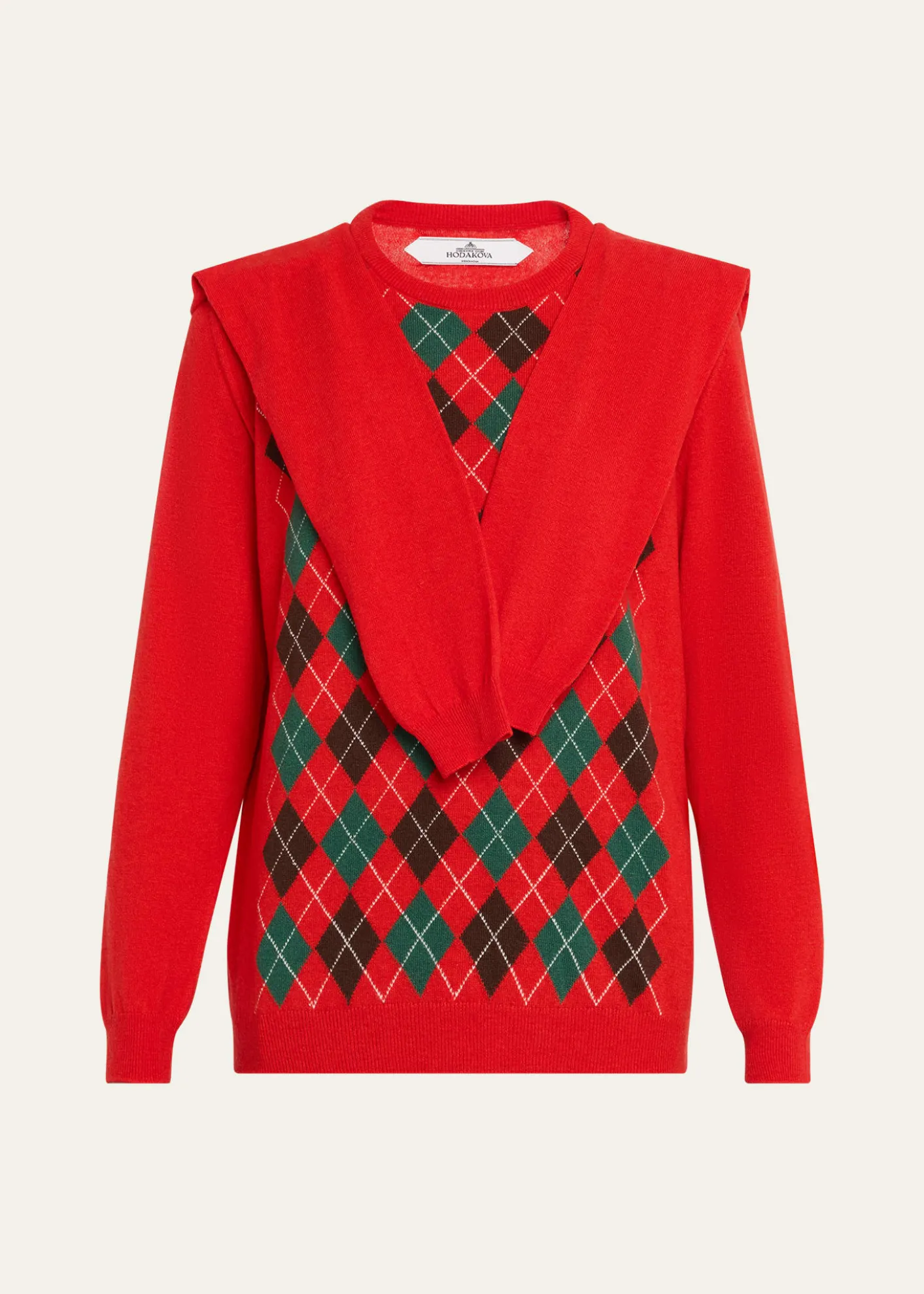 HODAKOVADouble-Sleeve Argyle Crewneck Sweater
