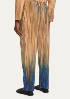 Homme Plisse Issey MiyakeMen's Paintbrush Agate-Print Pleated Trousers
