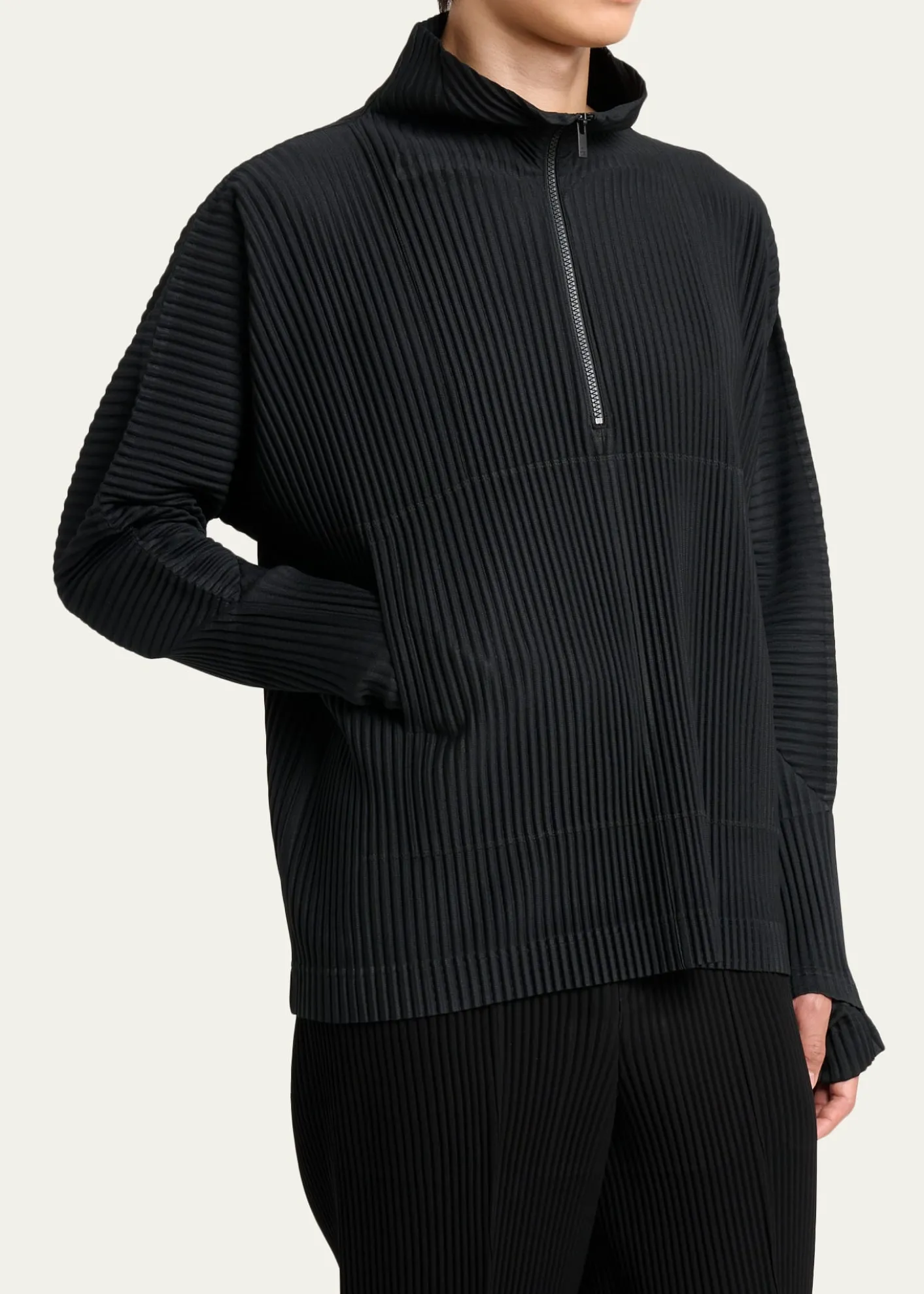 Homme Plisse Issey MiyakeMen's Pleated Quarter-Zip Sweater