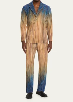 Homme Plisse Issey MiyakeMen's Paintbrush Agate-Print Pleated Single-Breasted Blazer