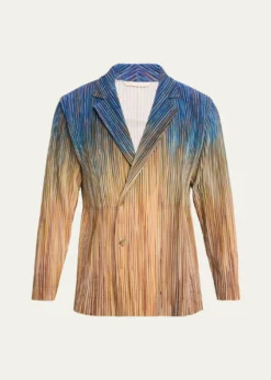 Homme Plisse Issey MiyakeMen's Paintbrush Agate-Print Pleated Single-Breasted Blazer