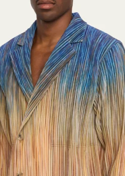 Homme Plisse Issey MiyakeMen's Paintbrush Agate-Print Pleated Single-Breasted Blazer