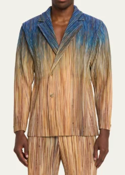 Homme Plisse Issey MiyakeMen's Paintbrush Agate-Print Pleated Single-Breasted Blazer