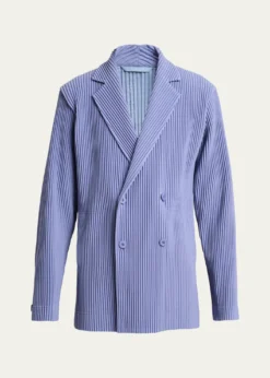 Homme Plisse Issey MiyakeMen's Pleated Double-Breasted Blazer
