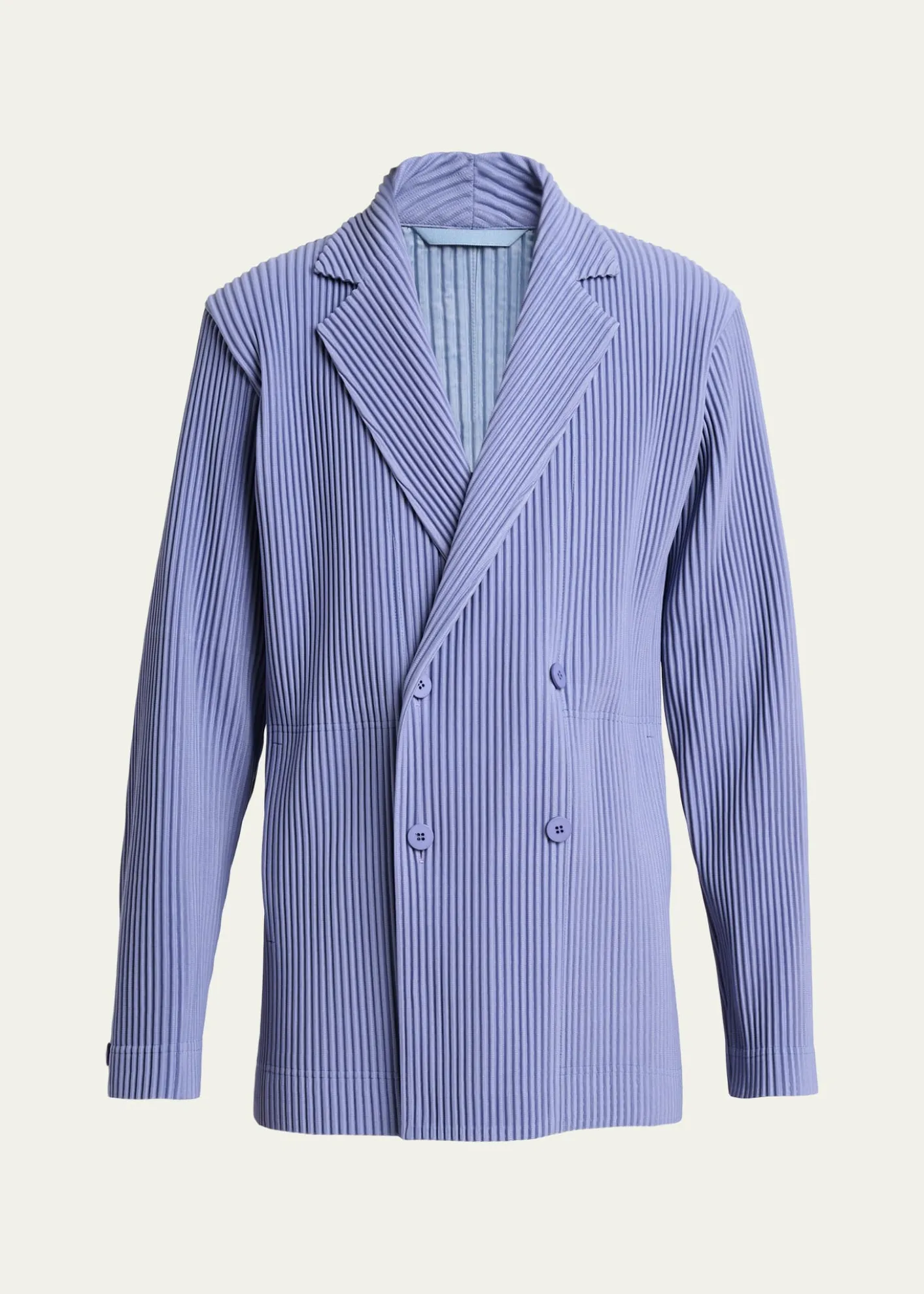 Homme Plisse Issey MiyakeMen's Pleated Double-Breasted Blazer
