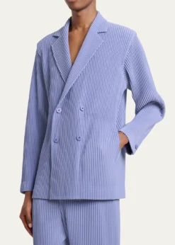 Homme Plisse Issey MiyakeMen's Pleated Double-Breasted Blazer