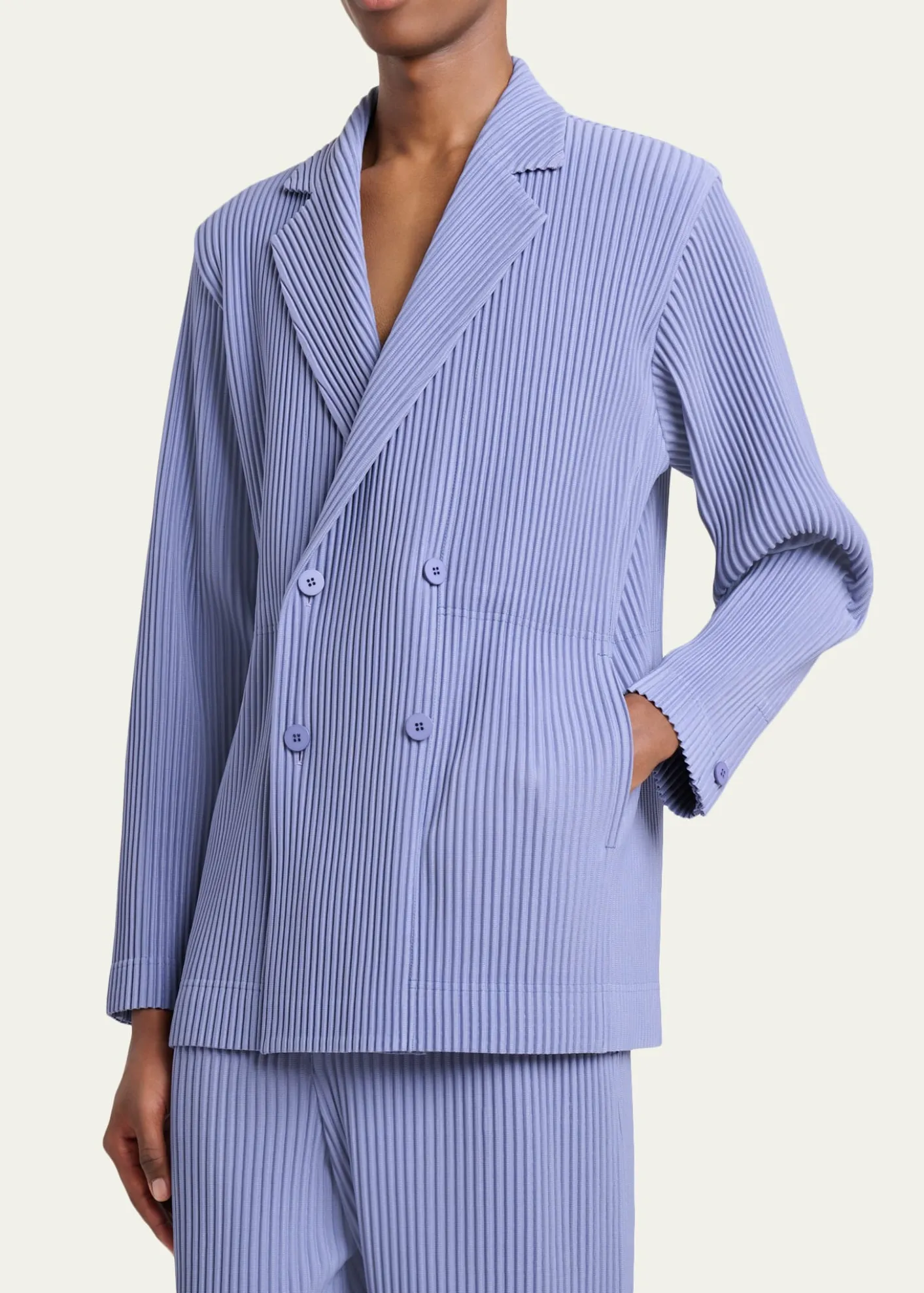 Homme Plisse Issey MiyakeMen's Pleated Double-Breasted Blazer