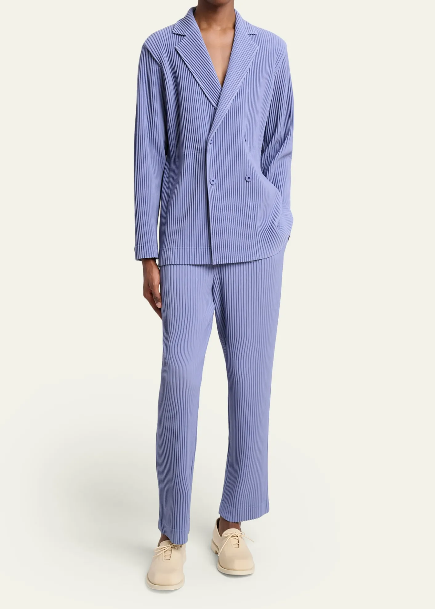 Homme Plisse Issey MiyakeMen's Pleated Double-Breasted Blazer