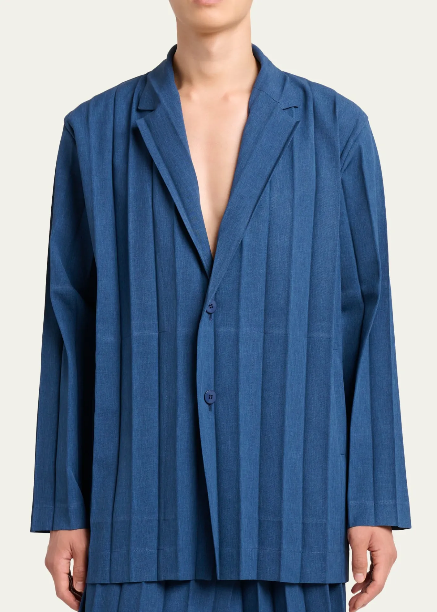 Homme Plisse Issey MiyakeMen's Edge Ensemble Single-Breasted Pleated Jacket