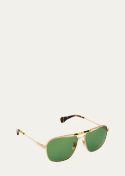 HoorsenbuhsTortoise & Golden Titanium Aviator Sunglasses