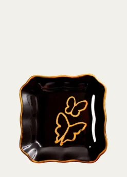 Hunt SlonemButterfly Portrait Plate with Gold Rim - Black