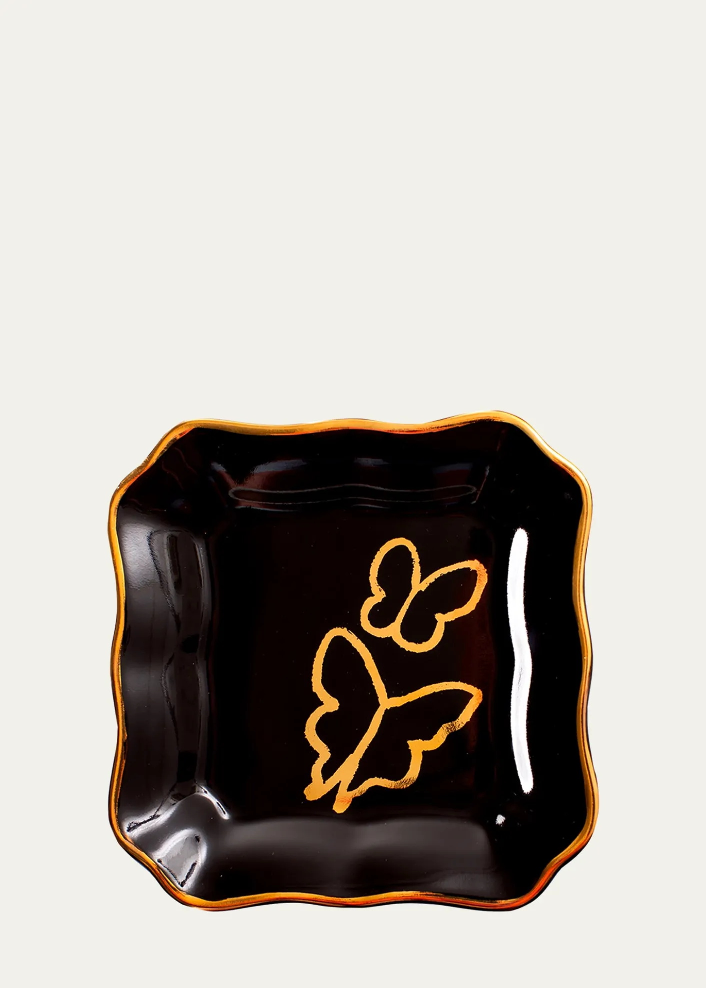 Hunt SlonemButterfly Portrait Plate with Gold Rim - Black