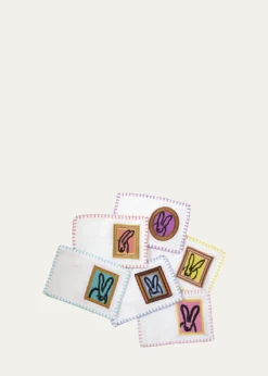 Hunt SlonemFramed Bunny Embroidered Linen Cocktail Napkins, Set of 6