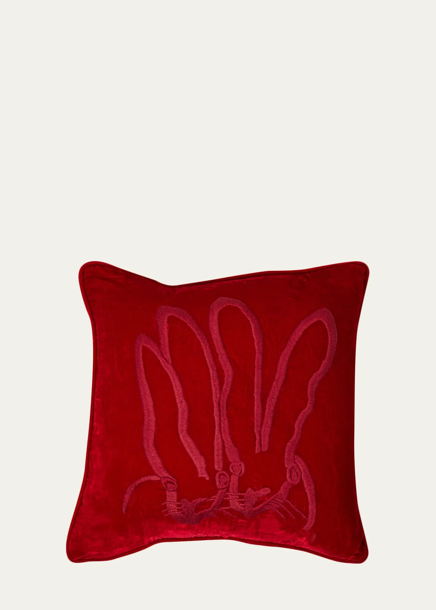 Hunt SlonemHand-Embroidered Bunny Velvet Pillow, 18" Square