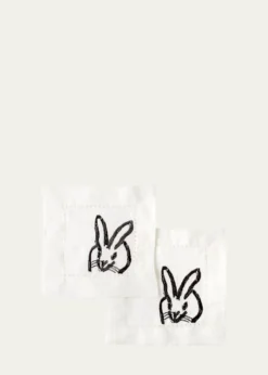 Hunt SlonemPainted Bunny Embroidered Linen Cocktail Napkins, Set of 6