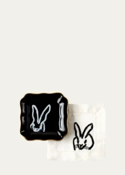 Hunt SlonemPainted Bunny Embroidered Linen Cocktail Napkins, Set of 6